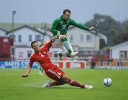 1 September 2011; Rhys Murphy, Republic of Ireland, in action against Ferenc Fodor, Hungary. UEFA Under 21 European Championship 2013 Qualification, Republic of Ireland v Hungary, The Showgrounds, Sligo. Picture credit: Barry Cregg / SPORTSFILE