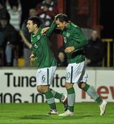 1 September 2011; Rhys Murphy, right, Republic of Ireland, celebrates with team-mate Richard Towell after scoring his side's second goal. UEFA Under 21 European Championship 2013 Qualification, Republic of Ireland v Hungary, The Showgrounds, Sligo. Picture credit: Barry Cregg / SPORTSFILE