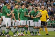 2 September 2011; Republic of Ireland goalkeeper Shay given encourages his team-mates before the game, Slovakia. EURO 2012 Championship Qualifier, Republic of Ireland v Slovakia, Aviva Stadium, Lansdowne Road, Dublin. Picture credit: Brian Lawless / SPORTSFILE