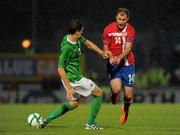 2 September 2011; Milan Jovanovic, Serbia, in action against Craig Cathcart, Northern Ireland. EURO 2012 Championship Qualifier, Northern Ireland v Serbia, Windsor Park, Belfast, Co. Antrim. Picture credit: Oliver McVeigh / SPORTSFILE