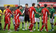 1 September 2011; A general view of the handshaking ceremony before the game. UEFA Under 21 European Championship 2013 Qualification, Republic of Ireland v Hungary, The Showgrounds, Sligo. Picture credit: Barry Cregg / SPORTSFILE