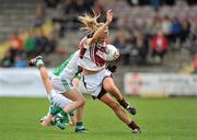 3 September 2011; Johanna Maher, Westmeath, in action against Kadie Colbert, Limerick. TG4 All-Ireland Ladies Intermediate Football Championship Semi-Final, Westmeath v Limerick, St. Brendan's Park, Birr, Co. Offaly. Picture credit: Barry Cregg / SPORTSFILE