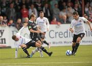 3 September 2011; Karl Sheppard, Shamrock Rovers, in action against Nathan Murphy and Carl McHugh, right, Dundalk. Airtricity League Premier Division, Dundalk v Shamrock Rovers, Oriel Park, Dundalk, Co. Louth. Photo by Sportsfile