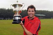 4 September 2011; Waringstown captain Kyle McCallan with the Bob Kerr cup. Bob Kerr Irish Senior Cup Final, Waringstown v Instonians, Comber, Co. Down. Picture credit: Oliver McVeigh / SPORTSFILE