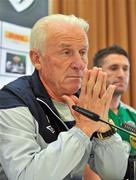 5 September 2011; Republic of Ireland manager Giovanni Trapattoni and captain Robbie Keane during a press conference ahead of their EURO 2012 Championship Qualifier against Russia on Tuesday. Republic of Ireland Press Conference, Renaissance Monarch Hotel, Moscow, Russia. Picture credit: David Maher / SPORTSFILE