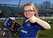 25 March 2017; Leinster matchday mascot Emily McCabe ahead of the Guinness PRO12 Round 18 game between Leinster and Cardiff Blues at RDS Arena in Ballsbridge, Dublin. Photo by Stephen McCarthy/Sportsfile