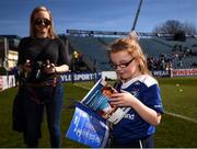 25 March 2017; Leinster matchday mascot Emily McCabe ahead of the Guinness PRO12 Round 18 game between Leinster and Cardiff Blues at RDS Arena in Ballsbridge, Dublin. Photo by Stephen McCarthy/Sportsfile