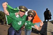 6 September 2011; Republic of Ireland supporters Bernie Owens and her brother Patrick Owens, both from Dublin, on their way to the game. EURO 2012 Championship Qualifier, Russia v Republic of Ireland, Luzhniki Stadium, Moscow, Russia. Picture credit: David Maher / SPORTSFILE