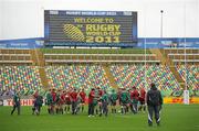 10 September 2011; The Ireland squad gather together in a huddle before the squad captain's run ahead of their Pool C opening game against the USA on Sunday. Ireland Rugby Squad Captain's Run, 2011 Rugby World Cup, Stadium Taranaki, New Plymouth, New Zealand. Picture credit: Brendan Moran / SPORTSFILE