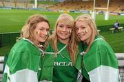 11 September 2011; Ireland supporters, from left, Jade, Hannah and Emma Whitehead, from New Plymouth, at the game. 2011 Rugby World Cup, Pool C, Ireland v USA, Stadium Taranaki, New Plymouth, New Zealand. Picture credit: Brendan Moran / SPORTSFILE