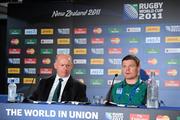 11 September 2011; Ireland head coach Declan Kidney and captain Brian O'Driscoll at the post-match press conference. 2011 Rugby World Cup, Pool C, Ireland v USA, Stadium Taranaki, New Plymouth, New Zealand. Picture credit: Brendan Moran / SPORTSFILE