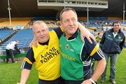 10 September 2011; Kerry manager John Myler and selector John Hennessy, left, celebrate at the end of the game. Bord Gais Energy GAA Hurling Under 21 All-Ireland 'B' Championship Final, Kerry v Westmeath, Semple Stadium, Thurles, Co. Tipperary. Picture credit: Ray McManus / SPORTSFILE