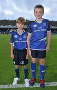 9 September 2011; Leinster mascots Cian O'Riordan, age 8, from The Gallops, Leopardstown, left, and Conor Dunne, age 9, from Castleknock. Celtic League, Leinster v Dragons, RDS, Ballsbridge, Dublin. Picture credit: Brian Lawless / SPORTSFILE