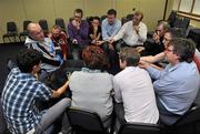 2 September 2011; Dublin manager Pat Gilroy speaking to the media during a press evening ahead of the GAA Football All-Ireland Senior Championship Final against Kerry on Sunday September 18th. Dublin Football Press Evening, Parnell Park, Dublin. Picture credit: Barry Cregg / SPORTSFILE