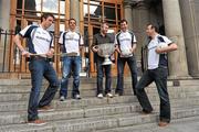 12 September 2011; Ulster Bank GAA stars, from left to right, 2011 All-Ireland medal winner Michael Fennelly, Down footballer Danny Hughes, Newstalk 106-108fm presenter Eoin McDevitt, with the Sam Maguire cup, Galway footballer Finian Hanley and Galway footballer Joe Bergin, at the 2011 ‘Off the Ball Roadshow with Ulster Bank’ finale. The Ulster Bank GAA stars were out in force, alongside a host of sporting greats, as the finale of the 2011 ‘Off the Ball Roadshow with Ulster Bank’ took over the Odeon Bar on Dublin’s Harcourt Street on Monday, 12th September. For the third year running, Ulster Bank teamed up with Newstalk 106-108 fm to take Ireland’s most popular sports programme on a tour across the country, where rival Ulster Bank GAA stars have featured in live shows in Kerry, Cork, Donegal, Limerick, Tipperary, Galway and Roscommon, throughout the summer. This year also saw the introduction of a major new club focused initiative – ‘Ulster Bank GAA Force’. The initiative was set up to support local GAA clubs across the country by giving them the opportunity to refurbish and upgrade their facilities. The Odeon Bar, Harcourt Street, Dublin. Picture credit: Barry Cregg / SPORTSFILE