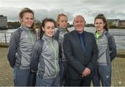 30 March 2017; Republic of Ireland manager Dave Connell with players, from left, Chloe Moloney, Roma Mclaughlin,  Niamh Prior and Amanda McQuillan at the Women's Under 19 Squad Announcement at the Mayor's Office in Limerick. Photo by Matt Browne/Sportsfile