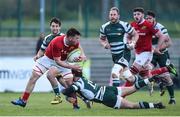 31 March 2017; Conor Oliver of Munster A is tackled by Will Harries of Ealing Trailfinders during the British & Irish Cup semi-final match between Munster A and Ealing Trailfinders at CIT in Cork. Photo by Matt Browne/Sportsfile