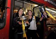 12 September 2011; Wexford senior captain Ursula Jacob, holding the O'Duffy Cup, left, and Intermediate captain Colleen Atkinson, right, holding the Intermediate Camogie Cup. Homecoming Celebration of the All-Ireland Camogie Championship Winners Wexford. Wexford Town, Co. Wexford. Picture credit: Pat Murphy / SPORTSFILEE