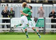 15 September 2011; Republic of Ireland's Jonathan Leddy, right, is congratulated by team-mate Dylan Hayes after scoring his side's first goal. U17 International Friendly, Republic of Ireland v Serbia, Ferrycarrig Park, Wexford. Picture credit: Matt Browne / SPORTSFILE