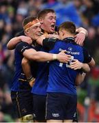 1 April 2017; Leinster players, including Dan Leavy, left, and Tadhg Furlong, centre, celebrate a try during the European Rugby Champions Cup Quarter-Final match between Leinster and Wasps at Aviva Stadium in Dublin. Photo by Ramsey Cardy/Sportsfile