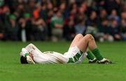 21 April 2002; A dejected Bryan Sheehan of Coláiste na Sceilge dejected after the Post Primary Schools Hogan Cup Senior A Football Championship Semi-Final Replay match between St Jarlath's College and Coláiste na Sceilge at the Gaelic Grounds in Limerick. Photo by Damien Eagers/Sportsfile
