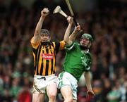 21 April 2002; Peter Barry of Kilkenny in action against Sean O'Connor of Limerick during the Allianz National Hurling League Semi-Final match between Kilkenny and Limerick at Gaelic Grounds in Limerick. Photo by Damien Eagers/Sportsfile