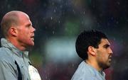 17 April 2002; The USA goalkeeper Brad Friedel, left, and captain Claudio Reyna during the national anthem prior to the International Friendly match between Republic of Ireland and USA at Lansdowne Road in Dublin. Photo by Damien Eagers/Sportsfile