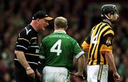 21 April 2002; Kilkenny manager Brian Cody shouts encouragement to Martin Comerford of Kilkenny as Stephen McDonagh of Limerick looks on during the Allianz National Hurling League Semi-Final match between Kilkenny and Limerick at Gaelic Grounds in Limerick. Photo by Damien Eagers/Sportsfile