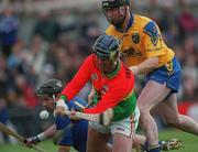 14 April 2002; Des Murphy of Carlow shoots to score a goal during the Allianz National Hurling League Division 2 Relegation Play-Off match between Carlow and Roscommon at Cusack Park in Mullingar, Westmeath. Photo by Aoife Rice/Sportsfile