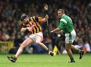 21 April 2002; Derek Lyng of Kilkenny in action against Clement Smith of Limerick during the Allianz National Hurling League Semi-Final match between Kilkenny and Limerick at Gaelic Grounds in Limerick. Photo by Damien Eagers/Sportsfile