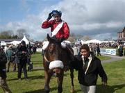 26 April 2002; It's Himself, with Glenn Tormey up, salutes the crowd after winning the David Austin Memorial Novice Handicap Steeplechase at Punchestown Racecourse in Naas, Kildare. Photo by Aoife Rice/Sportsfile