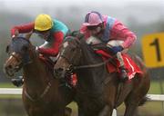 27 April 2002; One Night, out with David Casey up, right runs clear of Hill Port, Sean McDermott, on their way to winning the RFL Steel Novice Hurdle at Punchestown Racecourse in Naas, Kildare. Photo by Damien Eagers/Sportsfile