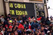 28 April 2002; The scoreboard during the closing stages of the Allianz National Football League Division 1 Final match between Tyrone and Cavan at St Tiernach's Park in Clones, Monaghan. Photo by Damien Eagers/Sportsfile