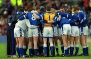 28 April 2002; Cavan players in a huddle prior to the Allianz National Football League Division 1 Final match between Tyrone and Cavan at St Tiernach's Park in Clones, Monaghan. Photo by Damien Eagers/Sportsfile