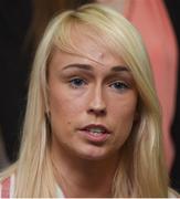 4 April 2017; Stephanie Roche of the Republic of Ireland Women's National Team speaks during a women's national team press conference at Liberty Hall in Dublin. Photo by Cody Glenn/Sportsfile