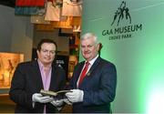 5 April 2017; Uachtarán Cumann Luthchleas Gael, Aogán Ó Fearghail and RTÉ Sports Broadcaster Marty Morrissey in the GAA Museum to officially launch the 2017 GAA Museum Summer School. This three day Summer School takes place in Croke Park from the 29th June until the 1st July when leading experts will examine the theme of ‘Sport and Politics’. RTÉ are the broadcast media partner for the school. One day and three day tickets for this fascinating event are available at www.crokepark.ie/summerschool. Croke Park, Dublin. Photo by Ramsey Cardy/Sportsfile