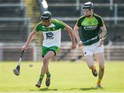 8 April 2017; Danny Cullen of Donegal in action against Joe Maskey of Antrim during the Ulster GAA Hurling Senior Championship semi-final match between Antrim and Donegal at Celtic Park in Derry. Photo by Oliver McVeigh/Sportsfile