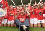 25 September 2011; Cork manager Eamon Ryan celebrates with his team after the game. TG4 All-Ireland Ladies Senior Football Championship Final, Cork v Monaghan, Croke Park, Dublin. Photo by Sportsfile