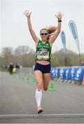 9 April 2017; Kerry O'Flaherty of Ireland celebrates as she crosses the line to finish third in the Elite Women's Great Ireland Run at Phoenix Park, in Dublin. Photo by Seb Daly/Sportsfile