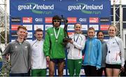 9 April 2017; Team Ireland members, from left, Kevin Dooney, Mark Christie, Liam Brady, Mick Clohisey, Kerry O'Flaherty, Claire McCarthy, Catherine Whoriskey and Laura O'Shaughnessy with the Sean Kyle Cup following the Great Ireland Run at Phoenix Park, in Dublin. Photo by Seb Daly/Sportsfile