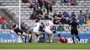9 April 2017; Mark Donnellan of Kildare saves a goal bound effort from Johnny Heaney, 7, of Galway during the Allianz Football League Division 2 Final match between Kildare and Galway at Croke Park in Dublin. Photo by Stephen McCarthy/Sportsfile