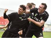 9 April 2017; Danny Browne, left, of Boyle Celtic celebrates with Mick Corrigan after scoring his sides first goal during the FAI Junior Cup Semi Final match in association with Aviva and Umbro between Boyle Celtic and Evergreen FC at The Showgrounds, in Sligo. Photo by David Maher/Sportsfile