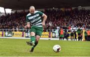 9 April 2017; Neil Andrews of Evergreen FC scores his side's winning penalty in the penalty shoot out during the FAI Junior Cup Semi Final match in association with Aviva and Umbro between Boyle Celtic and Evergreen FC at The Showgrounds, in Sligo. Photo by David Maher/Sportsfile