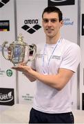 9 April 2017; Nicholas Quinn of Castlebar Swim Club, Co. Mayo, with the trophy after winning the Men's 200m Breaststroke Final during the 2017 Irish Open Swimming Championships at the National Aquatic Centre in Dublin. Photo by Seb Daly/Sportsfile