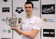 9 April 2017; Nicholas Quinn of Castlebar Swim Club, Co. Mayo, with the trophy after winning the Men's 200m Breaststroke Final during the 2017 Irish Open Swimming Championships at the National Aquatic Centre in Dublin. Photo by Seb Daly/Sportsfile