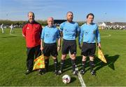 8 April 2017; Referee John Walsh with his officials ahead of the FAI Junior Cup Semi Final in association with Aviva and Umbro, at Mastergeeha FC in Killarney, Co. Kerry. Photo by Ramsey Cardy/Sportsfile