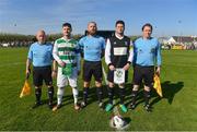 8 April 2017; Team captains Paul Murphy of Sheriff YC and John McDonagh of Killarney Celtic with referee John Walsh and his officials ahead of the FAI Junior Cup semi final match between Killarney Celtic and Sheriff YC, in association with Aviva and Umbro, at Mastergeeha FC in Killarney, Co. Kerry. Photo by Ramsey Cardy/Sportsfile