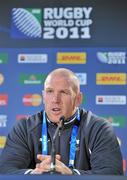 1 October 2011; Ireland lock Paul O'Connell speaking during a press conference ahead of their 2011 Rugby World Cup, Pool C, game against Italy. Ireland Rugby Squad Press Conference, Orago Stadium, Dunedin, New Zealand. Picture credit: Brendan Moran / SPORTSFILE