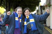 17 September 2011; Leinster supporters Alana Jones, left, from Dalkey, Co. Dublin, and Ciara Fleming, from Glenageary, Co. Dublin, on their way to the game. Celtic League, Leinster v Glasgow Warriors, RDS, Ballsbridge, Dublin. Photo by Sportsfile