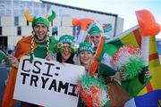 2 October 2011; Ireland supporters, from left, John Murphy, Rebecca Crotty, Aleesha Tully and Steve Manning, all from Dublin, at the game. 2011 Rugby World Cup, Pool C, Ireland v Italy, Otago Stadium, Dunedin, New Zealand. Picture credit: Brendan Moran / SPORTSFILE